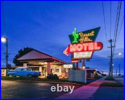 Vintage Motel Neon Sign Photography Desert Hills Retro Wall Art Decor