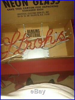 Vintage NOS 1984 STROHS Neon Beer Sign with Box