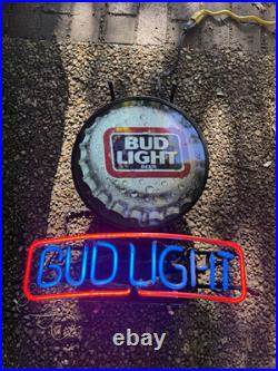 Vintage Neon Bud Light Sign, approx. 21 x 21 tall, 120V
