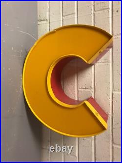 Vintage Neon Lit Yellow Red Letter C 14.5 Tall X 12.5 X 5 1/4 Deep 2 Available