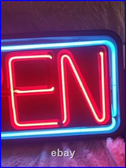 Vintage Neon OPEN Sign Window Lg Business Real Neon Electric 36x17 FALLON 1999