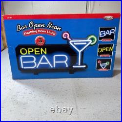 Vintage Neon Open Bar Sign Light Cocktail Martini, Nostalgia