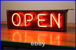 Vintage Neon Open Sign Store Window Display Advertising Red Neon Light Original