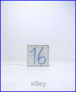 Vintage Neon Sign Number 16 Blue Colour, Acrylic Case, Mid Century, Wall Decor