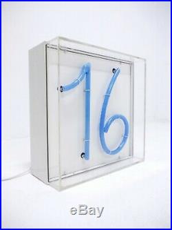 Vintage Neon Sign Number 16 Blue Colour, Acrylic Case, Mid Century, Wall Decor