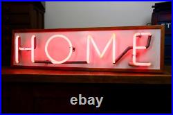 Vintage Neon Sign Pink hanging light wood frame Retro MID CENTURY 80s HOME Lamp