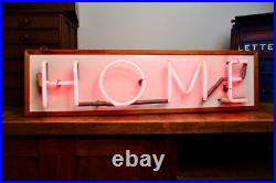 Vintage Neon Sign Pink hanging light wood frame Retro MID CENTURY 80s HOME Lamp