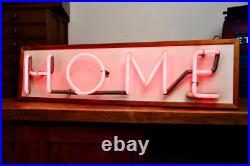 Vintage Neon Sign Pink hanging light wood frame Retro MID CENTURY 80s HOME Lamp
