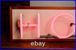 Vintage Neon Sign Pink hanging light wood frame Retro MID CENTURY 80s HOME Lamp