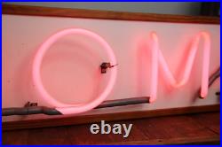 Vintage Neon Sign Pink hanging light wood frame Retro MID CENTURY 80s HOME Lamp