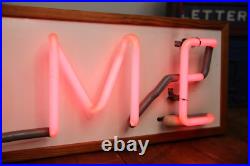 Vintage Neon Sign Pink hanging light wood frame Retro MID CENTURY 80s HOME Lamp