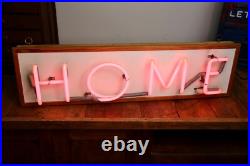 Vintage Neon Sign Pink hanging light wood frame Retro MID CENTURY 80s HOME Lamp