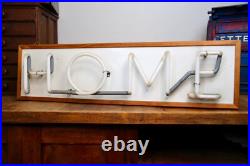 Vintage Neon Sign Pink hanging light wood frame Retro MID CENTURY 80s HOME Lamp
