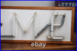Vintage Neon Sign Pink hanging light wood frame Retro MID CENTURY 80s HOME Lamp