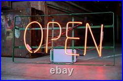 Vintage Neon Sign STORE DISPLAY hanging OPEN Sign GREEN METAL FRAME old Vintage Neon Sign STORE DISPLAY hanging OPEN Sign GREEN METAL FRAME old