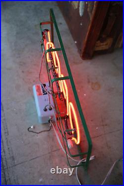 Vintage Neon Sign STORE DISPLAY hanging OPEN Sign GREEN METAL FRAME old Vintage Neon Sign STORE DISPLAY hanging OPEN Sign GREEN METAL FRAME old