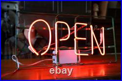Vintage Neon Sign STORE DISPLAY hanging OPEN Sign GREEN METAL FRAME old Vintage Neon Sign STORE DISPLAY hanging OPEN Sign GREEN METAL FRAME old