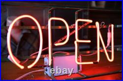 Vintage Neon Sign STORE DISPLAY hanging OPEN Sign GREEN METAL FRAME old Vintage Neon Sign STORE DISPLAY hanging OPEN Sign GREEN METAL FRAME old