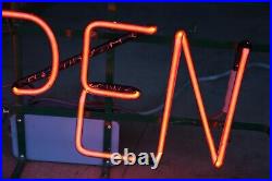 Vintage Neon Sign STORE DISPLAY hanging OPEN Sign GREEN METAL FRAME old Vintage Neon Sign STORE DISPLAY hanging OPEN Sign GREEN METAL FRAME old