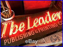 Vintage Neon Sign, WORKS, The Leader Newspaper Sign, Industrial Neon Sign