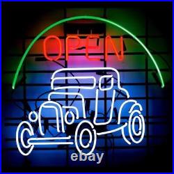 Vintage Old Auto Car Garage Open 17x14 Neon Sign Lamp Light Display Wall Decor