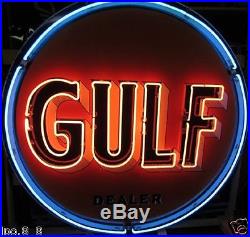 Vintage Old Gulf Dealer Porcelain Gas Oil Pump Station Neon Sign 24x24