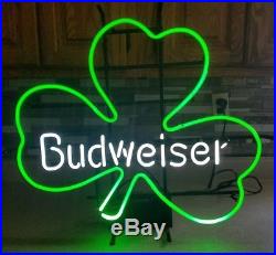 Vintage Original BUDWEISER Neon Light Lucky Irish Shamrock Clover Beer Lamp Sign