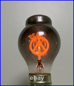 Vintage PEACE SIGN & Word Aerolux DuroLite Neon Light Bulb Orange WORKS Rare