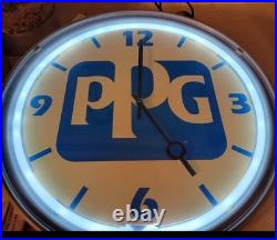 Vintage PPG Paints Advertising Neon Light Up Wall Clock 16 Read Description