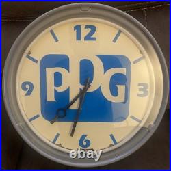 Vintage PPG Paints Advertising Neon Light Up Wall Clock 16 Read Description