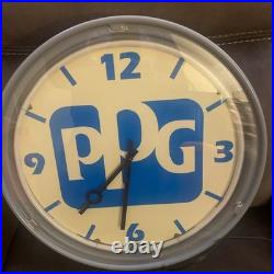 Vintage PPG Paints Advertising Neon Light Up Wall Clock 16 Read Description
