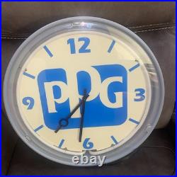 Vintage PPG Paints Advertising Neon Light Up Wall Clock 16 Read Description