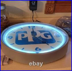 Vintage PPG Paints Advertising Neon Light Up Wall Clock 16 Read Description