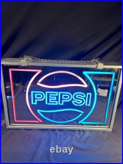 Vintage Pepsi-Cola Mirror Glass Faux Neon Light Up Sign (NOT NEON), with chain Vintage Pepsi-Cola Mirror Glass Faux Neon Light Up Sign (NOT NEON), with chain