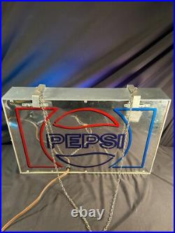 Vintage Pepsi-Cola Mirror Glass Faux Neon Light Up Sign (NOT NEON), with chain Vintage Pepsi-Cola Mirror Glass Faux Neon Light Up Sign (NOT NEON), with chain