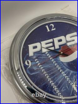 Vintage Pepsi Ice Neon Wall Clock Blue Chrome NOS New Bag Working Man Cave 16