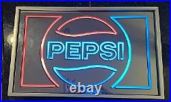 Vintage Pepsi Logo Advertisement Lighted Sign Faux Neon Light Wall Mounts