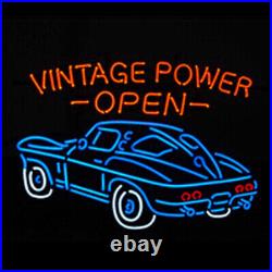 Vintage Power Open Car Neon Sign Real Glass Bar Pub Garage Wall Deocr 24x20