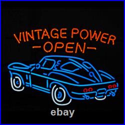 Vintage Power Open Car Neon Sign Real Glass Bar Pub Garage Wall Deocr 24x20