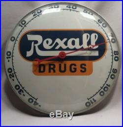 Vintage Rexall Drugs Thermometer Neon Ray Clock Co. C. 1950's Mid Century Sign