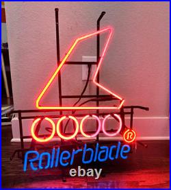 Vintage Rollerblade Inline Skate Logo Glass Neon Sign Red Blue Metal Frame