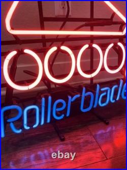 Vintage Rollerblade Inline Skate Logo Glass Neon Sign Red Blue Metal Frame
