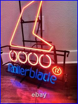 Vintage Rollerblade Inline Skate Logo Glass Neon Sign Red Blue Metal Frame