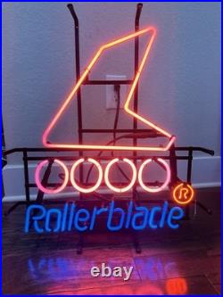 Vintage Rollerblade Inline Skate Logo Glass Neon Sign Red Blue Metal Frame