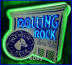 Vintage Rolling Rock Beer Horse Head Neon Bar Sign 22 x 22 Man Cave Pub Party