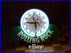 Vintage Rolling Rock Neon Bar Table Clock Sign Underwriters Latrobe Man Cave'97
