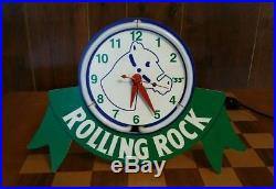 Vintage Rolling Rock Neon Bar Table Clock Sign Underwriters Latrobe Man Cave'97