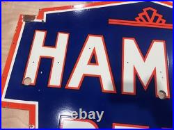 Vintage SSPN Hamm's Beer Neon Gas & Oil Porcelain Enamel Sign 48x36