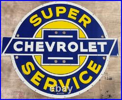 Vintage SSPN Super Chevrolet Neon Gas & Oil Porcelain Enamel Sign 48x42