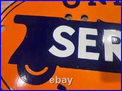 Vintage SSPN United Motors Service Neon Gas & Oil Porcelain Enamel Sign 48x28.5